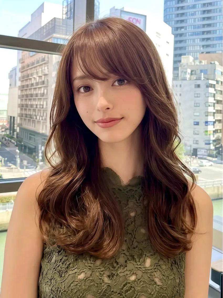 セミロング ケアカラー 髪質改善 韓国風ヘア レイヤーカット 小顔カット ヘアカラー トリートメント 吉川 友稀のヘアスタイル