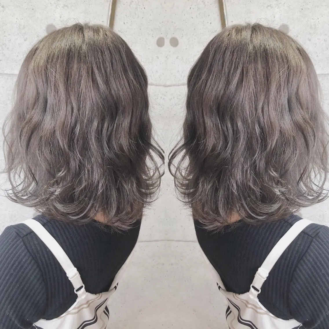 ミディアム カラー ブリーチ グレージュ イルミナカラー 福森 みずきのヘアスタイル