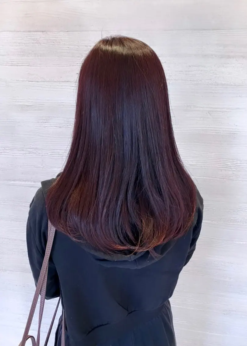 ロング カラー レッドカラー サキ🤍ハイトーン 🪩レイヤーカットのヘアスタイル