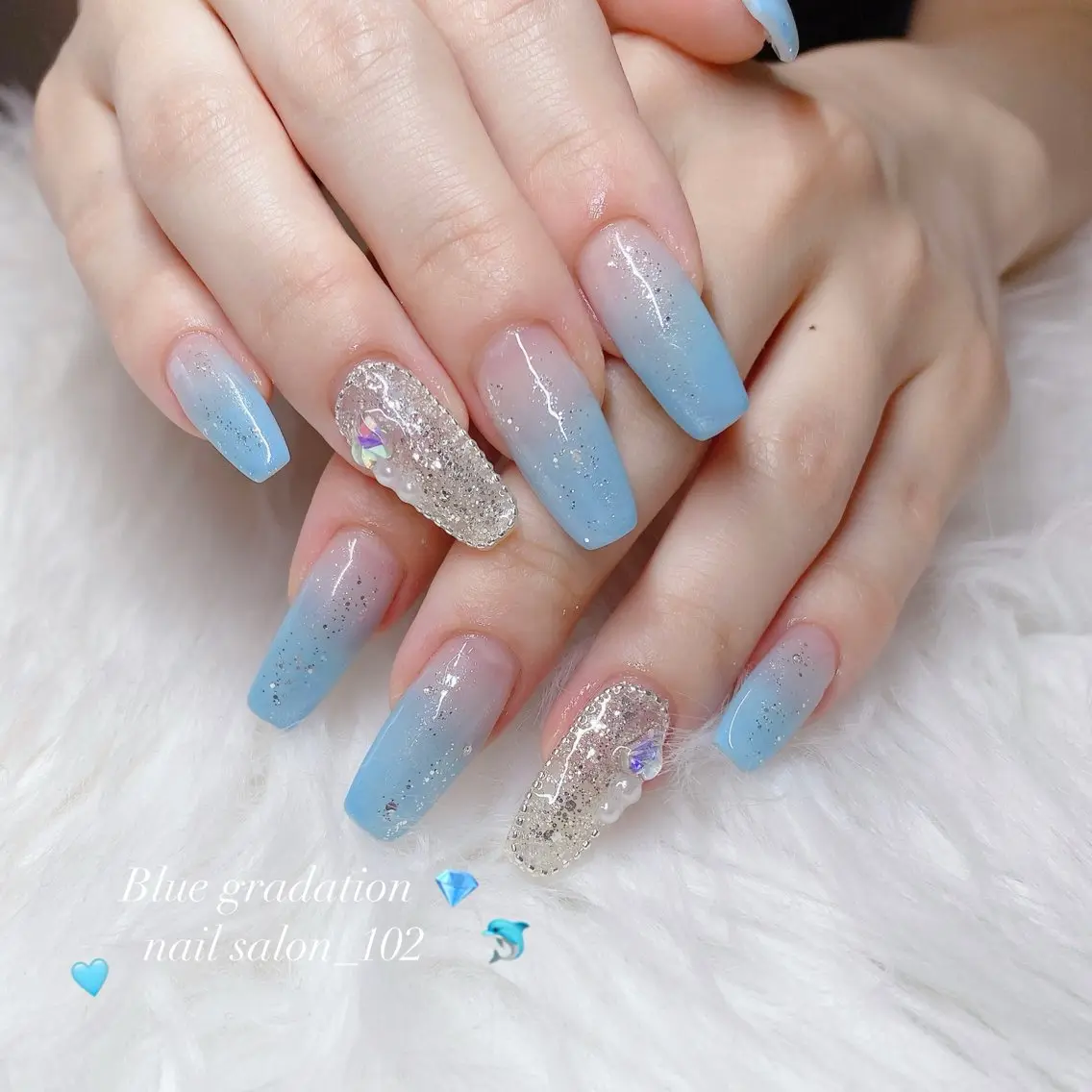 ネイル ブルー ハンドネイル nail salon 102のネイルデザイン