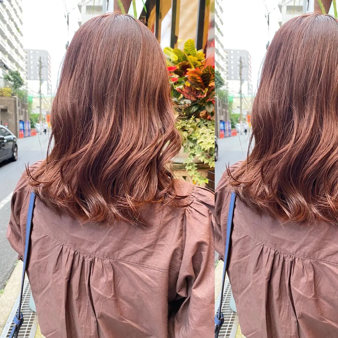 ミディアム カラー ブラウンカラー ピンクカラー ピンクブラウン カット ヘアカラー トリートメント ツキノキ ミナのヘアスタイル