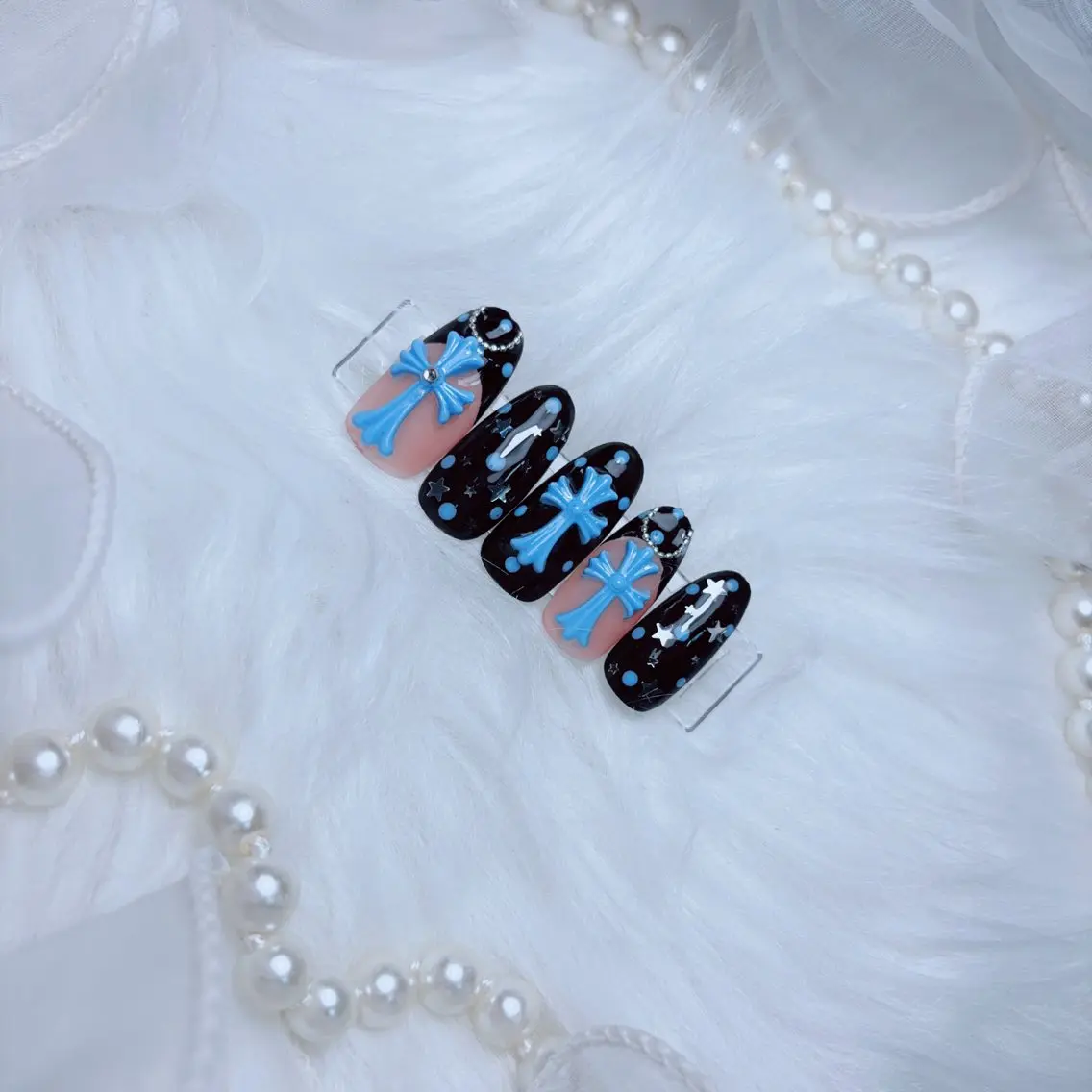 ネイル ブルー フレンチネイル 韓国ネイル 夏ネイル Nail&Eye Spina 琴美のマツエク・マツパデザイン