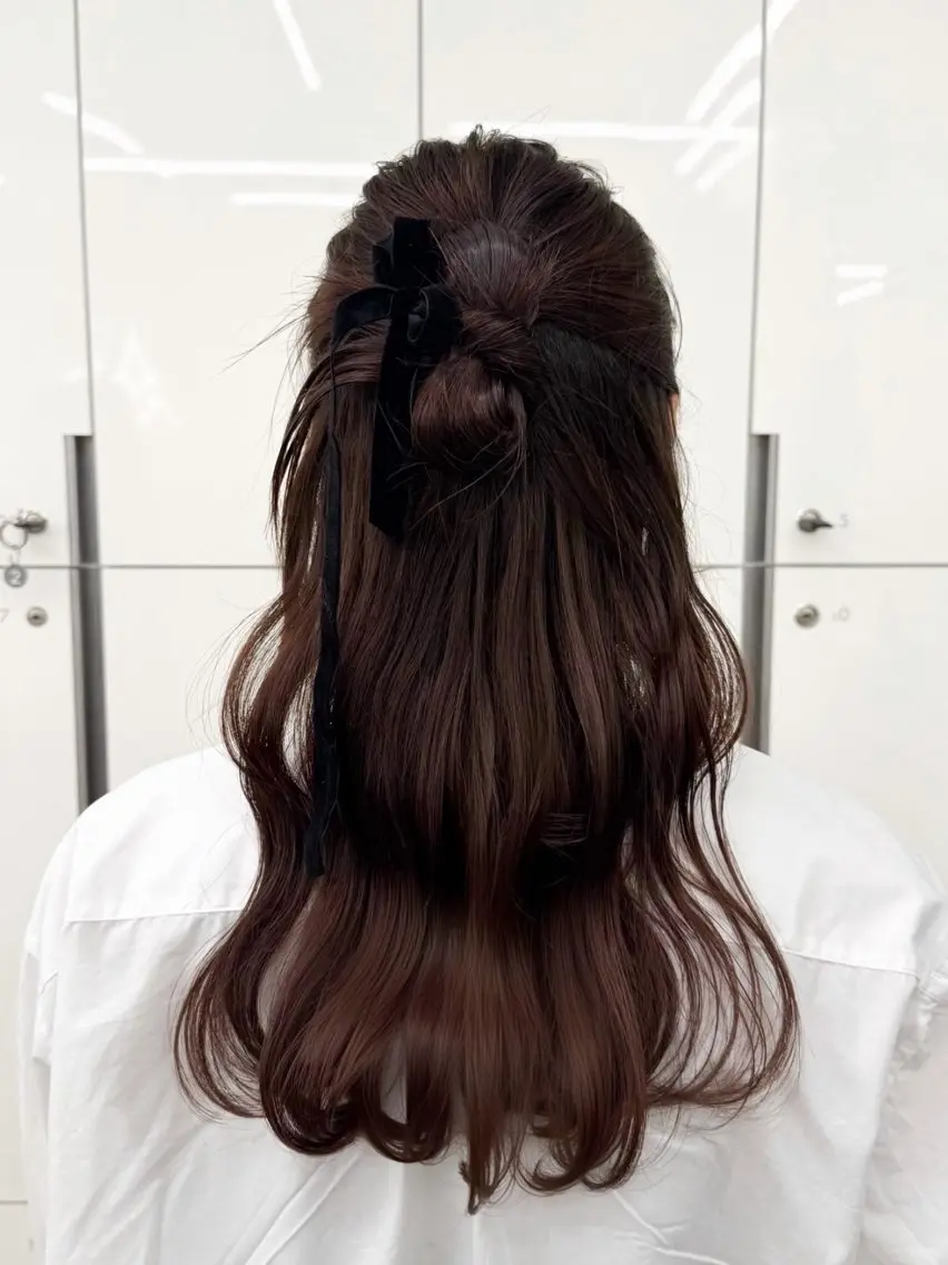 ヘアアレンジ ハーフアップ ヘアセット 韓国ヘア/顔周り ヘアセット/加藤優里のヘアスタイル