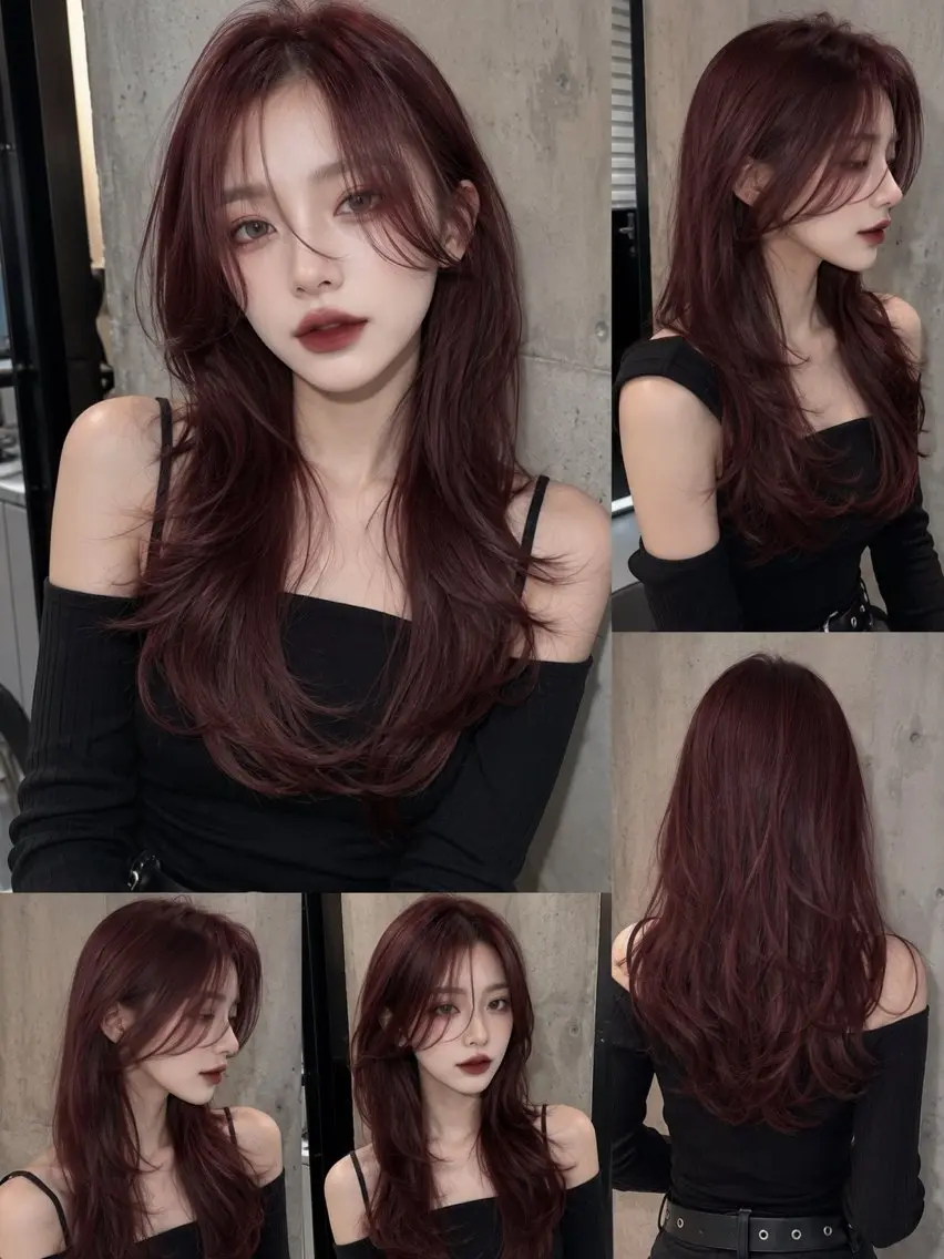 ロング カラー ブリーチ ブリーチなしカラー レッドカラー くびれヘア レイヤーカット カット ヘアカラー レイヤー/くびれ巻き /ブリーチなしカラーのヘアスタイル