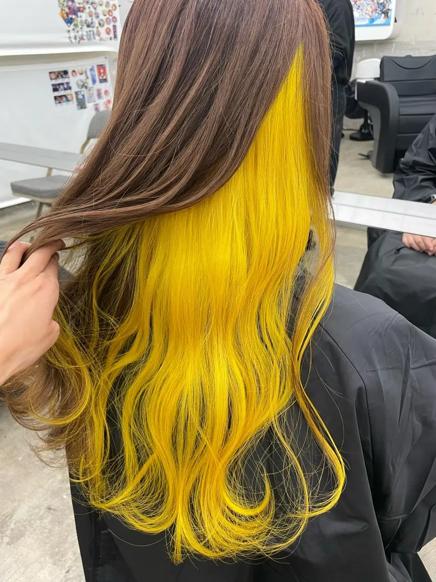 セミロング カラー インナーカラー 推し ブリーチ 髪質改善のヘアスタイル