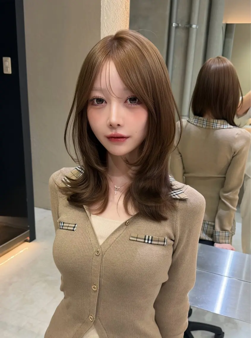 セミロング 縮毛矯正 トリートメント カット ヘアカラー トリートメント 🫧髪質改善 講師🫧🍎幹細胞のヘアスタイル