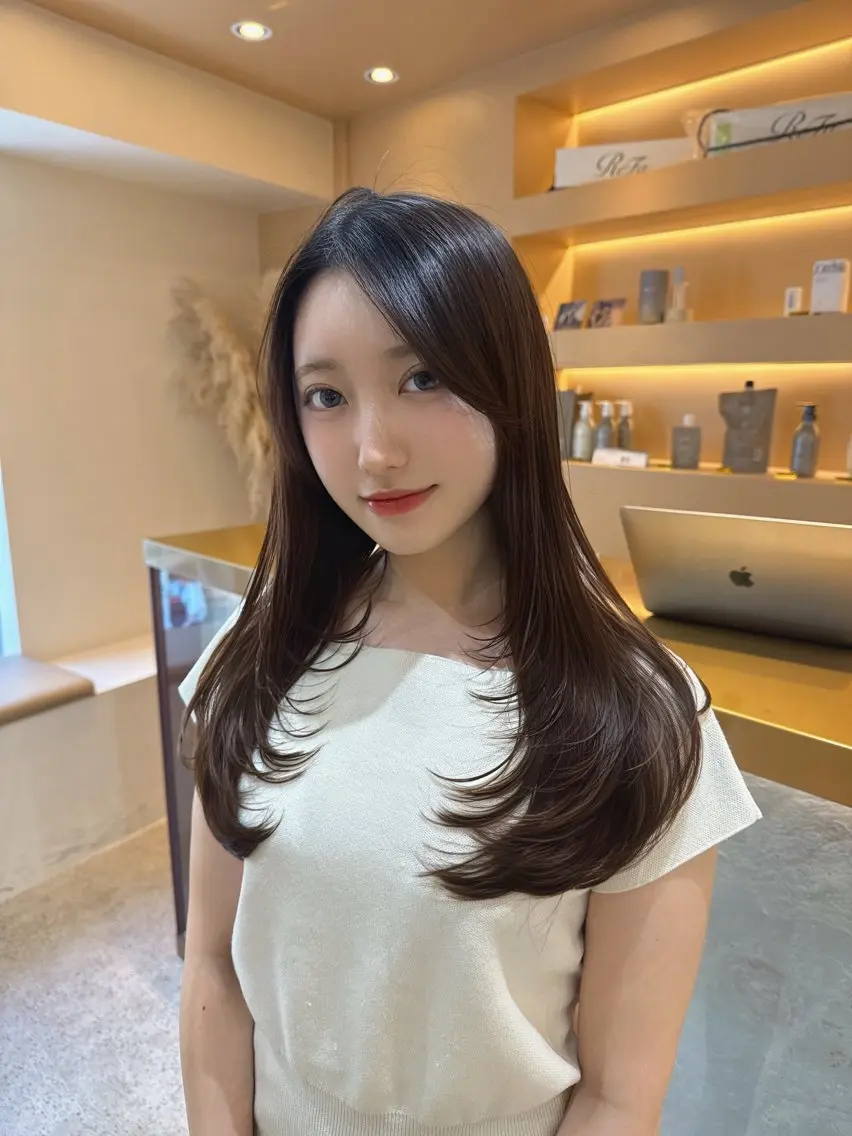 セミロング レイヤーカット カット ヘアカラー トリートメント 🦋韓国レイヤー特化 🦋髪質改善🩵来輝のヘアスタイル