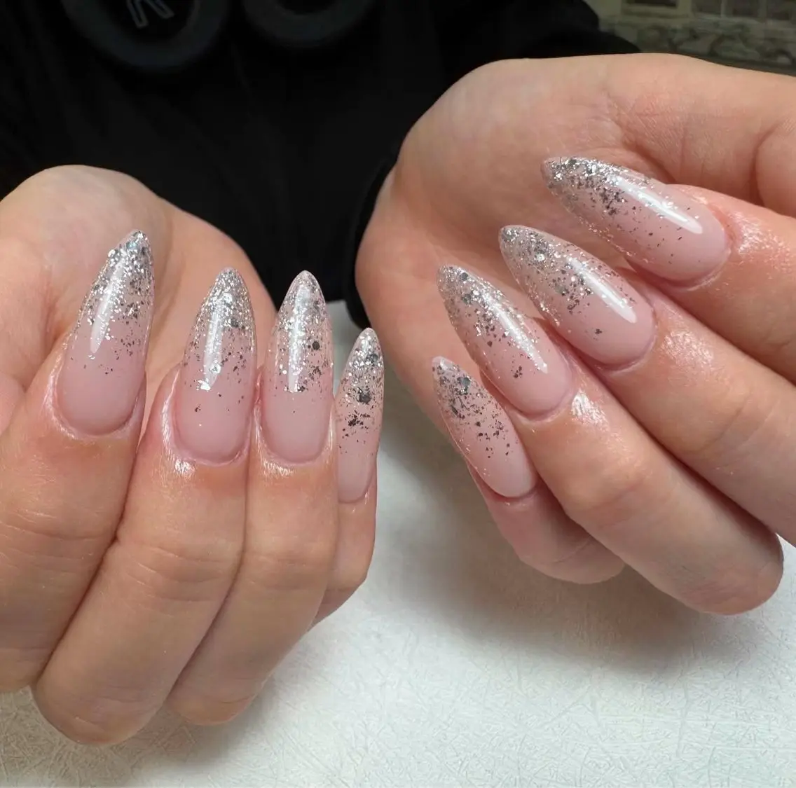 ネイル チークネイル フレンチネイル ジェルネイル ラメ(グリッター) ラメグラデーション MEO NAIL 中野 研修ネイリストのネイルデザイン