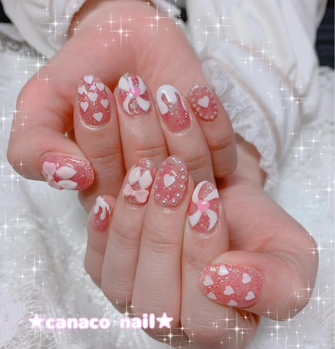 ネイル アートネイル ジェルネイル ガーリー パラジェル ストーンネイル ベテランネイル cnc nailのネイルデザイン