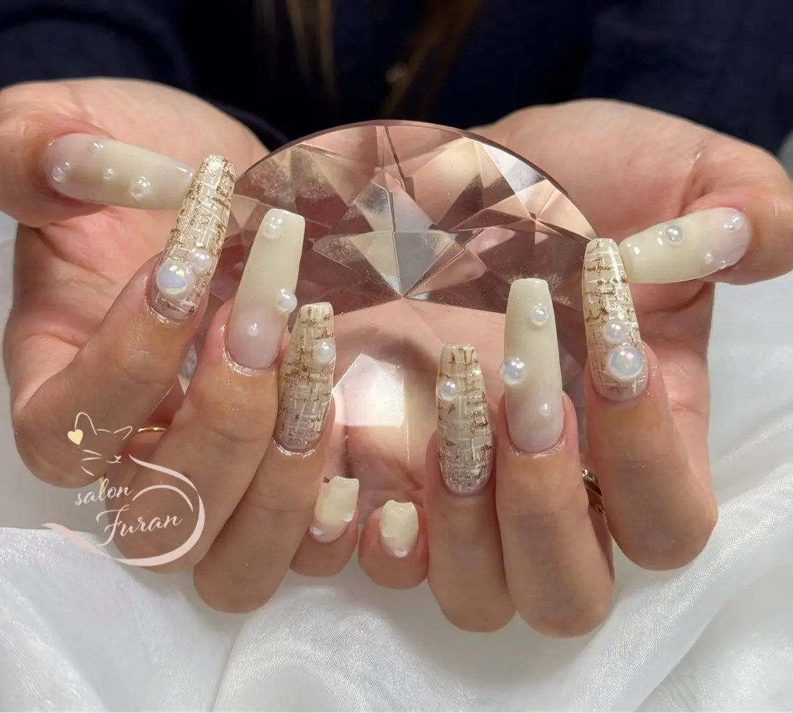 ネイル ロングネイル ツイードネイル Nail salon Furanのネイルデザイン