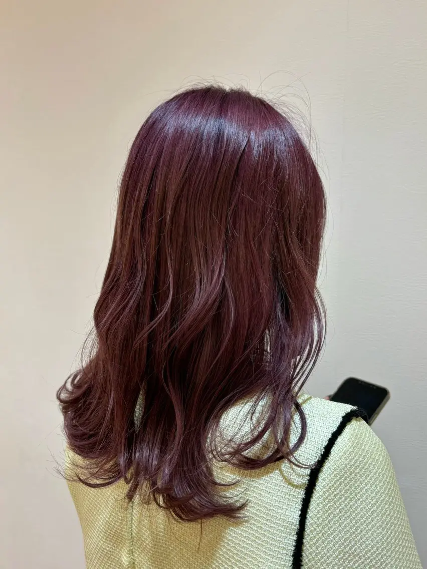 セミロング カラー ブリーチ ボルドーカラー イルミナカラー レイヤー/艶カラー 奥野恭平のヘアスタイル
