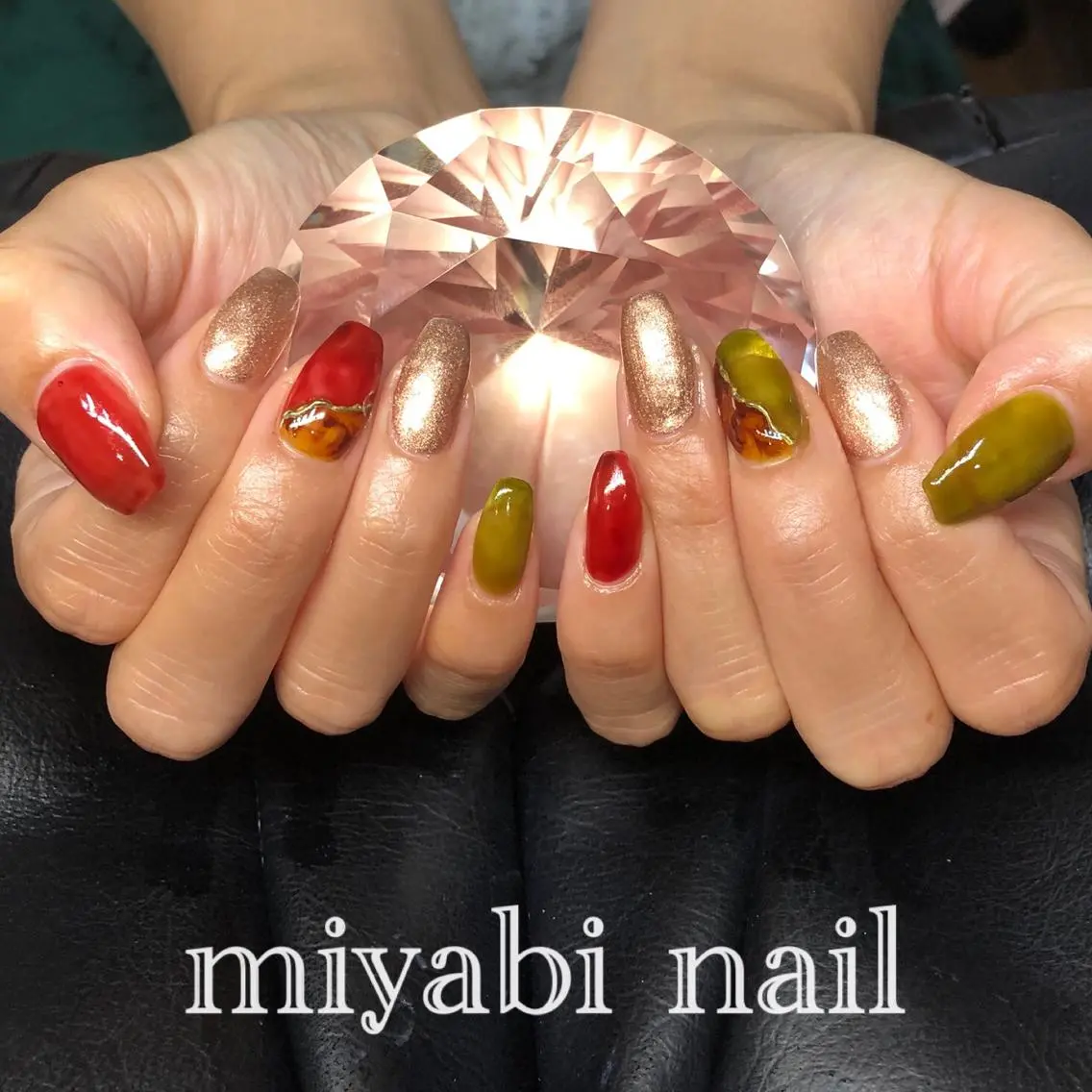 ネイル アートネイル べっ甲ネイル ブラウン クリアネイル ラメ(グリッター) ハンドネイル miyabi nail 桂川駅近くのネイルデザイン