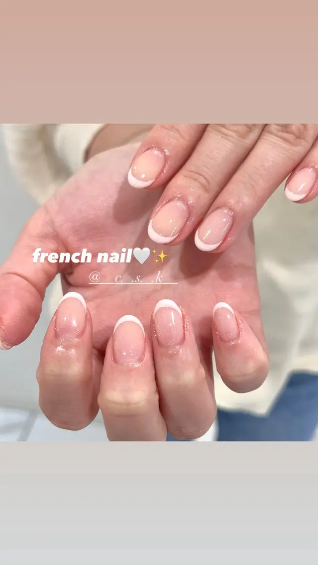 ネイル フレンチネイル ハンドネイル 🎀チーク/ちゅるん 🫧chisa🎀のネイルデザイン