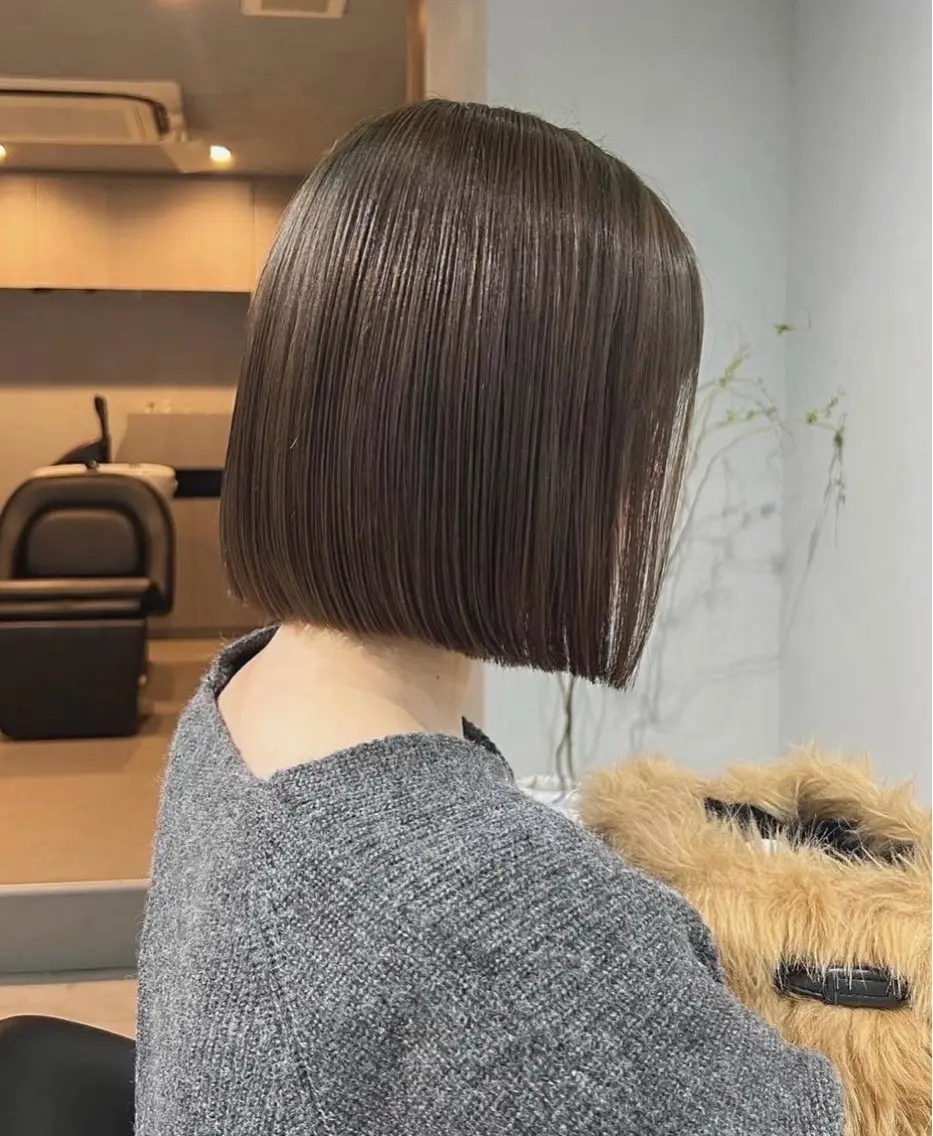 ミディアム カラー カット ヘアカラー トリートメント akane/オリーブ /ボブパーマのヘアスタイル