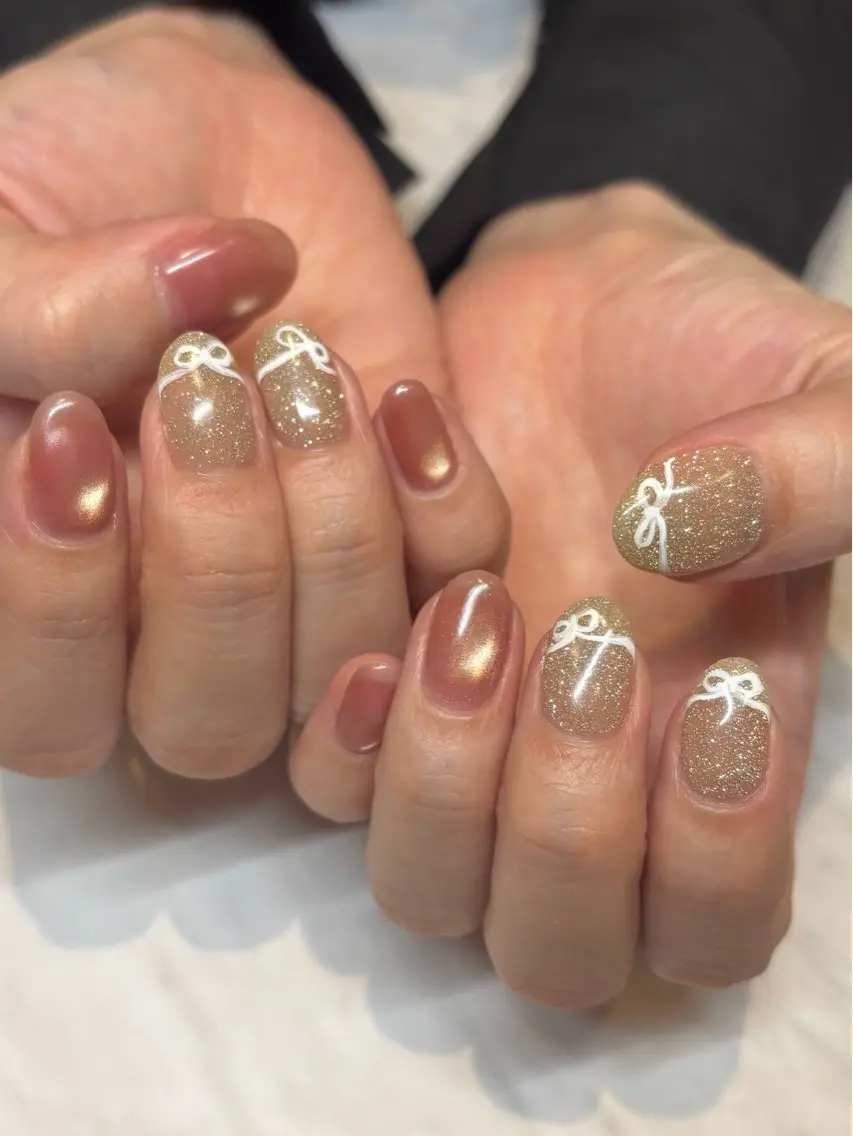 ネイル フレンチネイル リボン ネイルスクール生🎀 Yuriのネイルデザイン