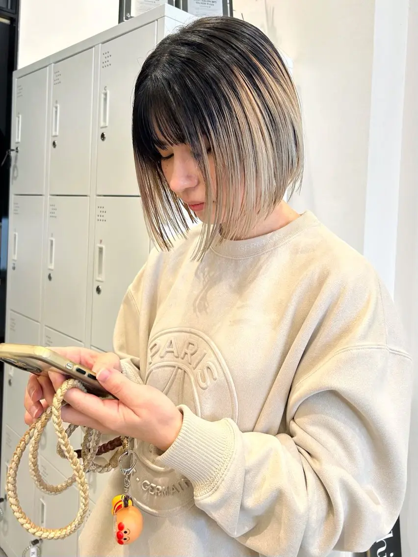 ショート カラー 切りっぱなしボブ デザインカラー ボブ カット ヘアカラー keshiki 大名のヘアスタイル
