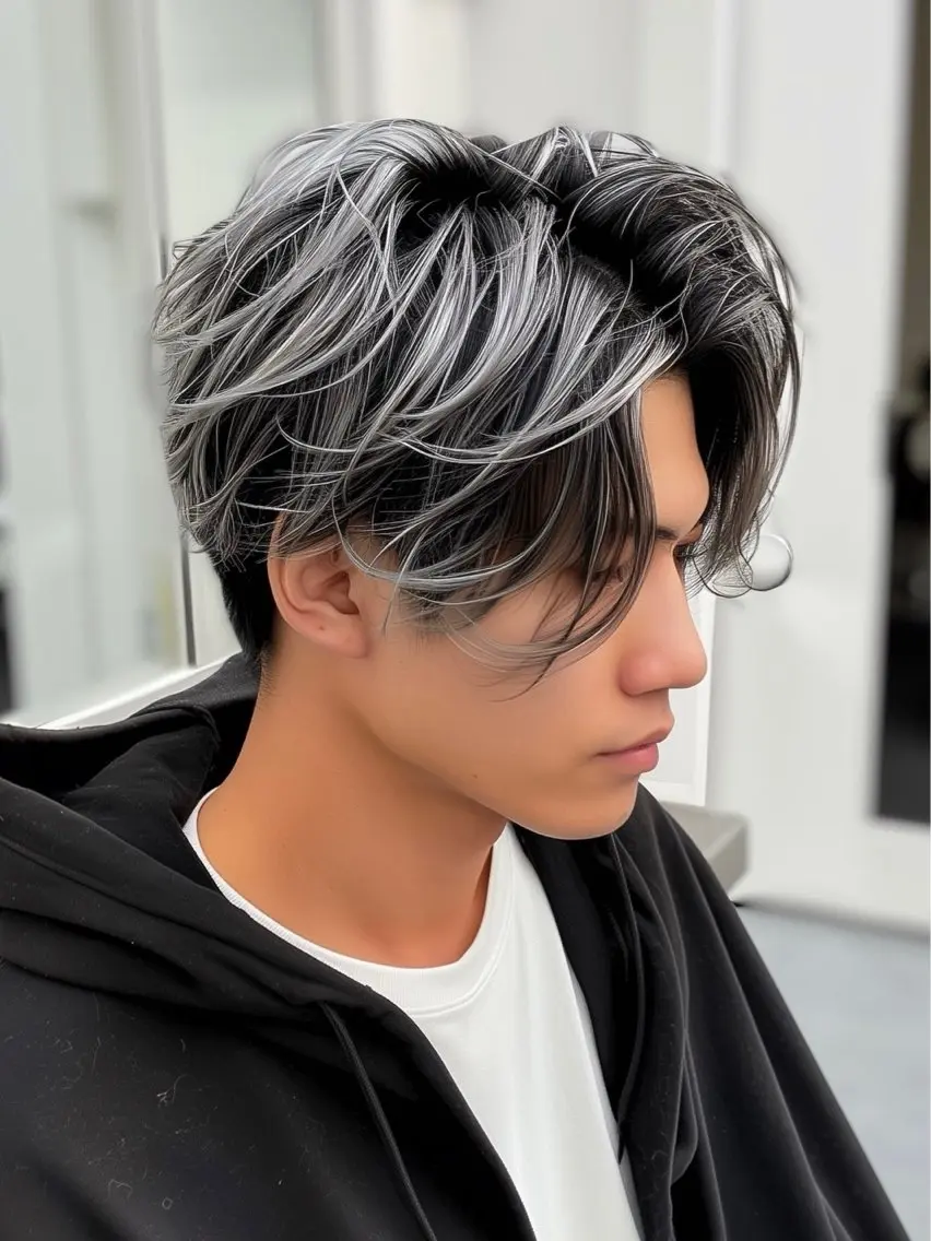 ショート パーマ メンズ メンズハイトーン メンズバレイヤージュのヘアスタイル