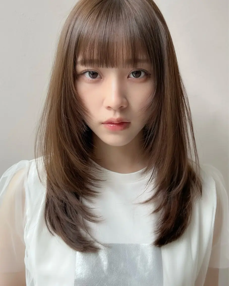 セミロング カラー 伸ばしかけ レイヤーカット 小顔カット ヘアカラー 大人レイヤー×艶髪 小久保　春暁のヘアスタイル