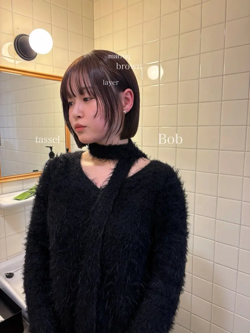 ミディアム カラー カット ヘアカラー トリートメント 縮毛矯正ボブ&顔まわ レイヤー♡TOMOEのヘアスタイル