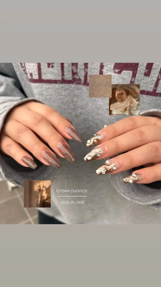 ネイル ブラウン ニュアンスネイル ハンドネイル 深夜ネイルサロン eub.m_nailのネイルデザイン