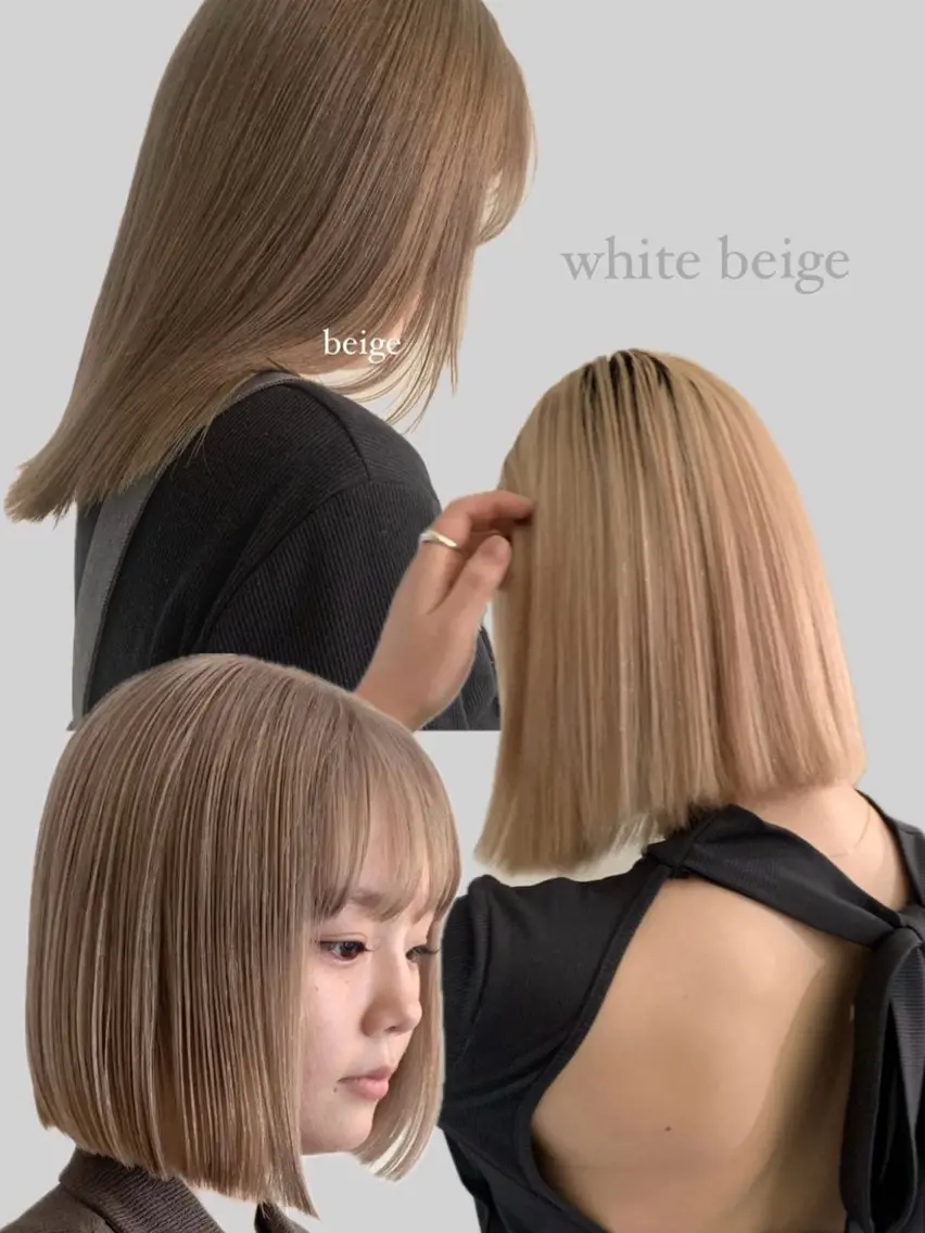 ミディアム カラー ベージュカラー ブリーチ ホワイトベージュ カット ヘアカラー 落合希 Olivebeigeのヘアスタイル