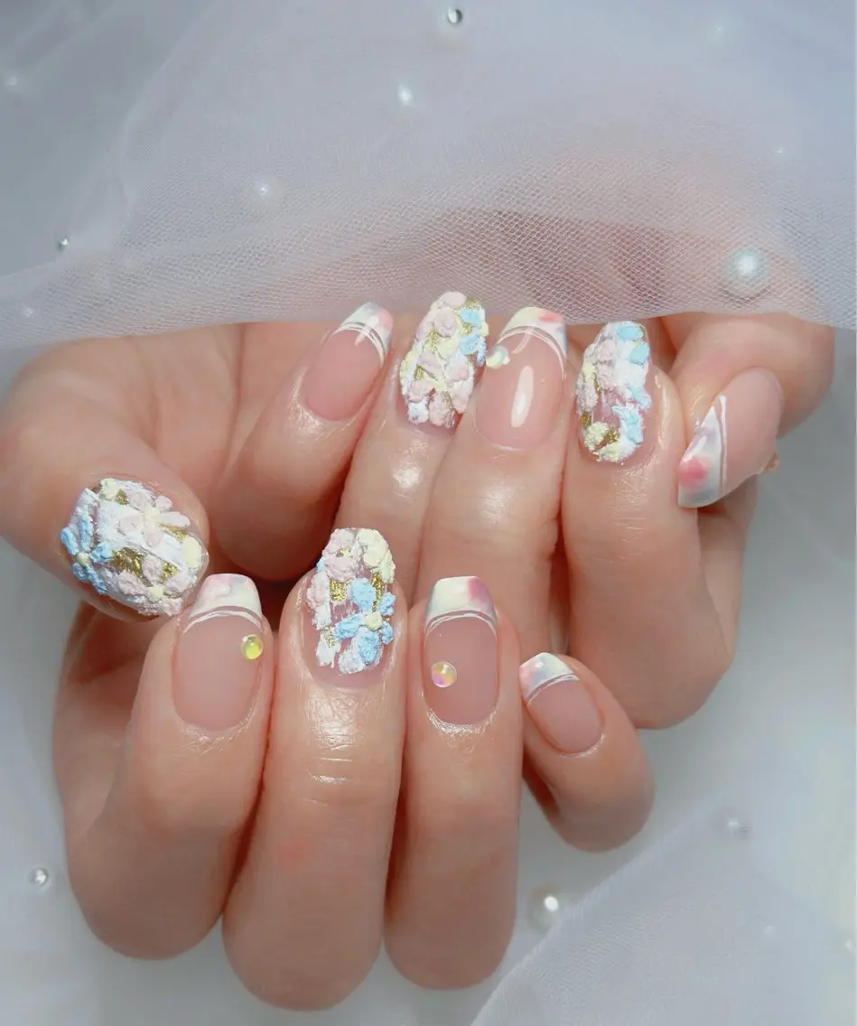 ネイル オーロラネイル 長さ出し フットネイル 韓国ネイル ラメ(グリッター) ハンドネイル 👍thumbs up nail👍のネイルデザイン