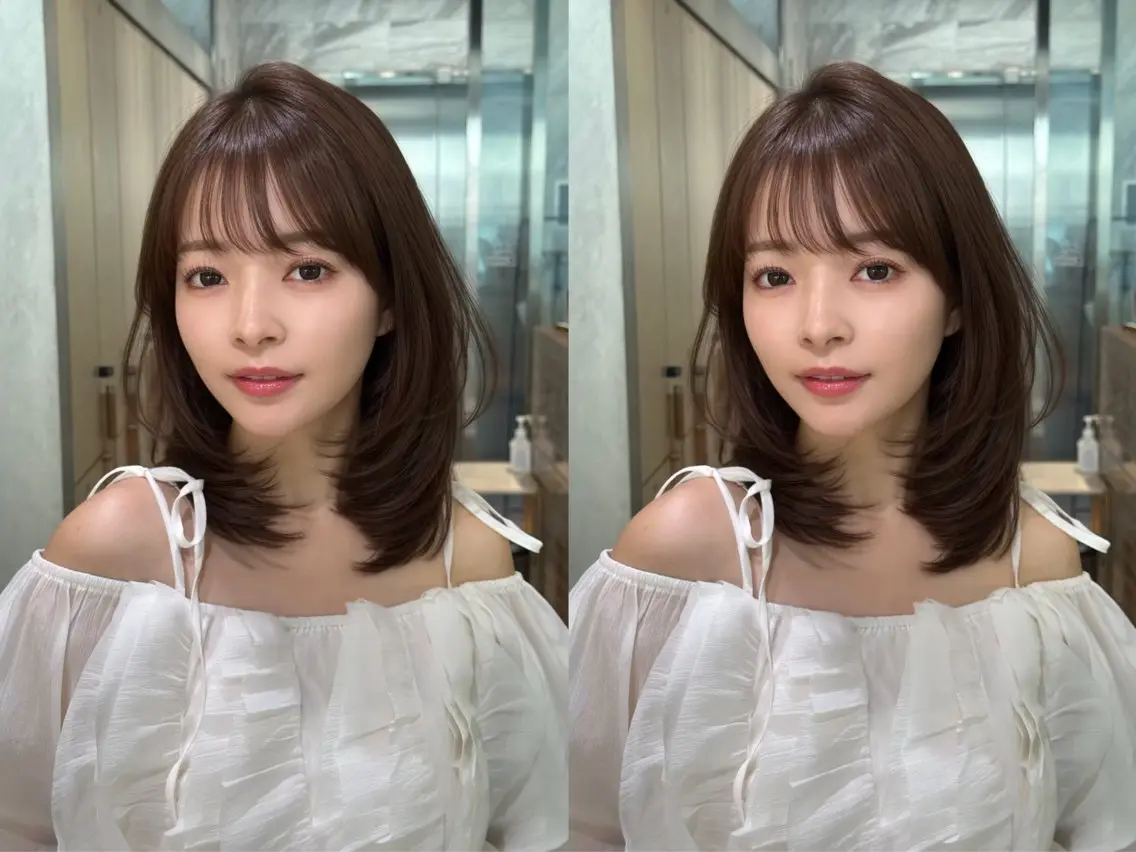 ミディアム くびれヘア レイヤーカット シースルーバング 小顔カット 外ハネヘア レイヤーモデル募集 🍀KOSEI🍀のヘアスタイル