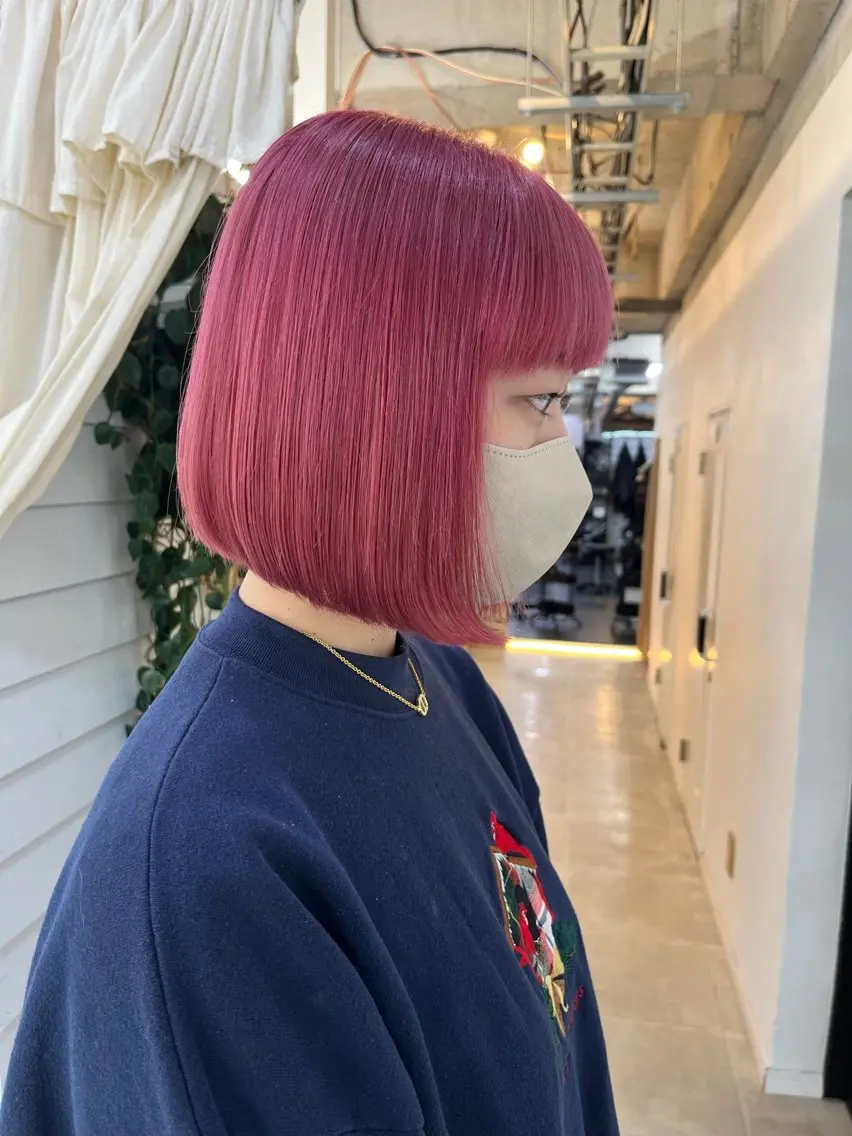 ショート カラー ピンクカラー ボブ カット ヘアカラー トリートメント ダブルカラー メンズパーマ大成のヘアスタイル