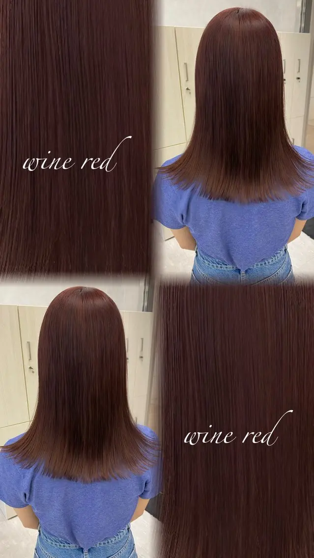 カラー レッドカラー ヘアカラー トリートメント ヘッドスパ むく。/顔周りカット /髪質改善ストレートのヘアスタイル