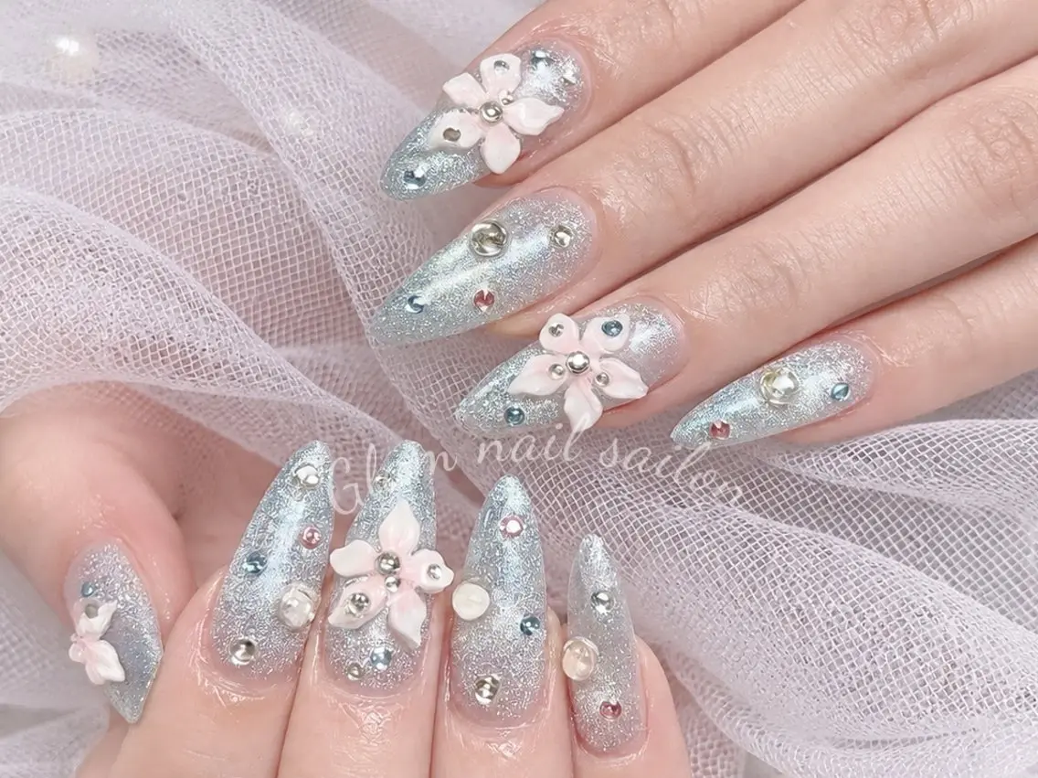 ネイル ハンドネイル エツメ💅 長さ出し🎀デザインのネイルデザイン