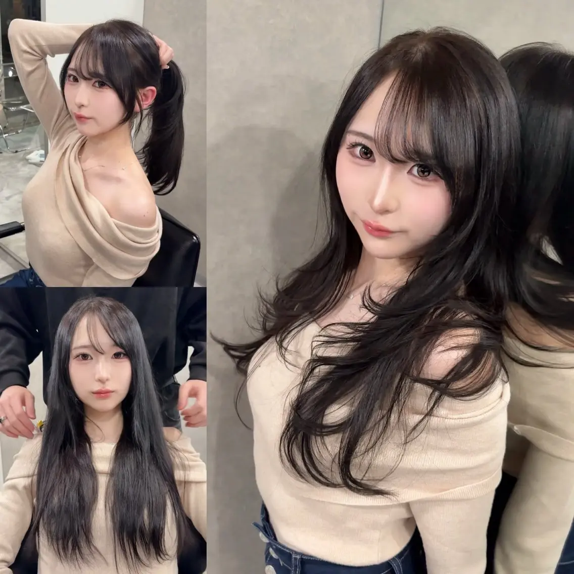 ロング くびれヘア 顔周りカット ハイレイヤー 韓国風ヘア レイヤーカット カット トリートメント がわ/ハイレイヤー /ハイトーンカラーのヘアスタイル