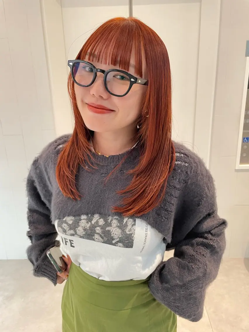 ミディアム カラー ブラウンカラー オレンジ オレンジブラウン レイヤーカット カット ヘアカラー トリートメント パーマ/パーマ落とし 【Kouta】のヘアスタイル