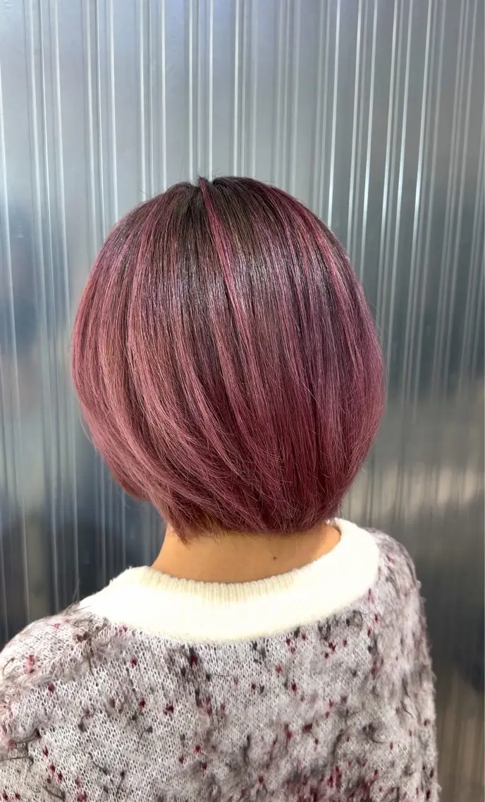ミディアム カラー バレイヤージュ ピンクカラー レイヤーカット ヘアカラー トリートメント 大智/ハイライト バレイヤージュのヘアスタイル