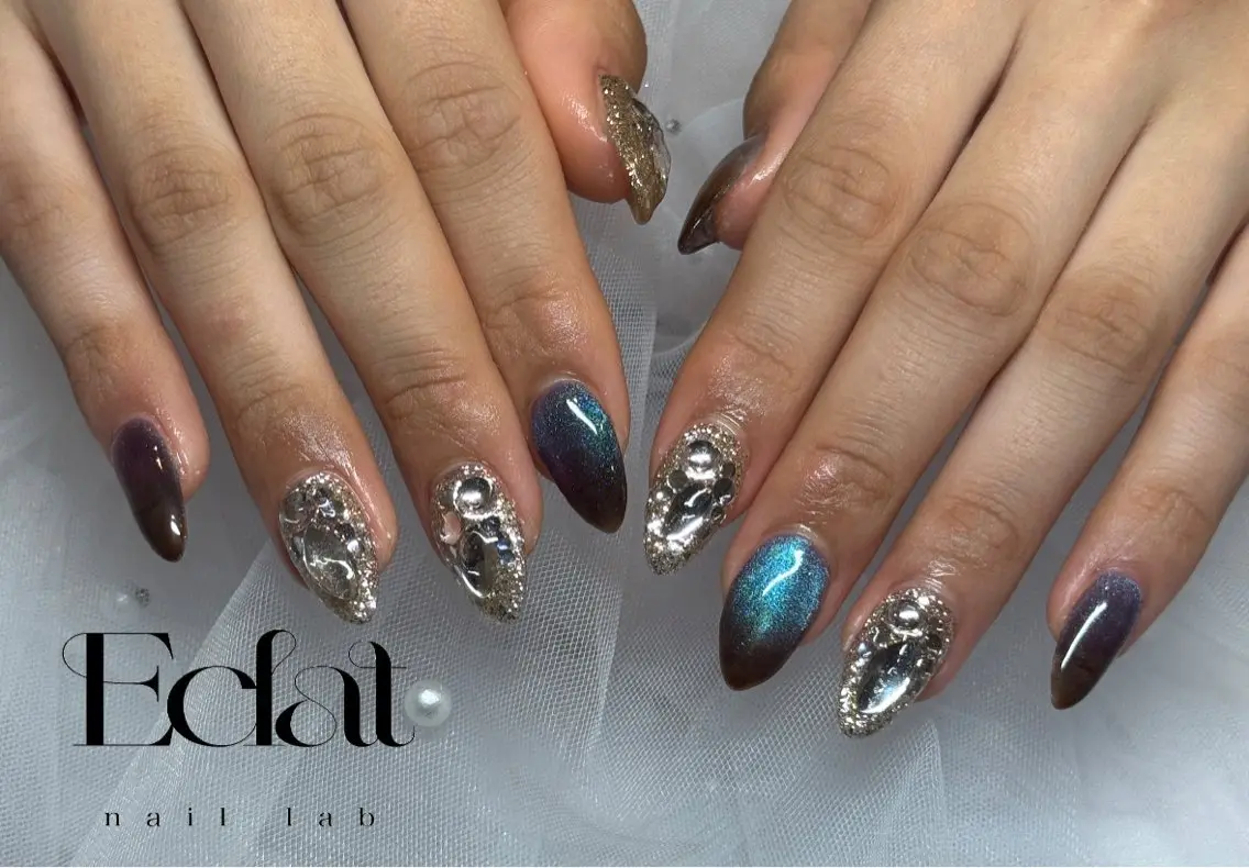 ネイル ストーンネイル ハンドネイル ネイルラボEclat RINAのネイルデザイン