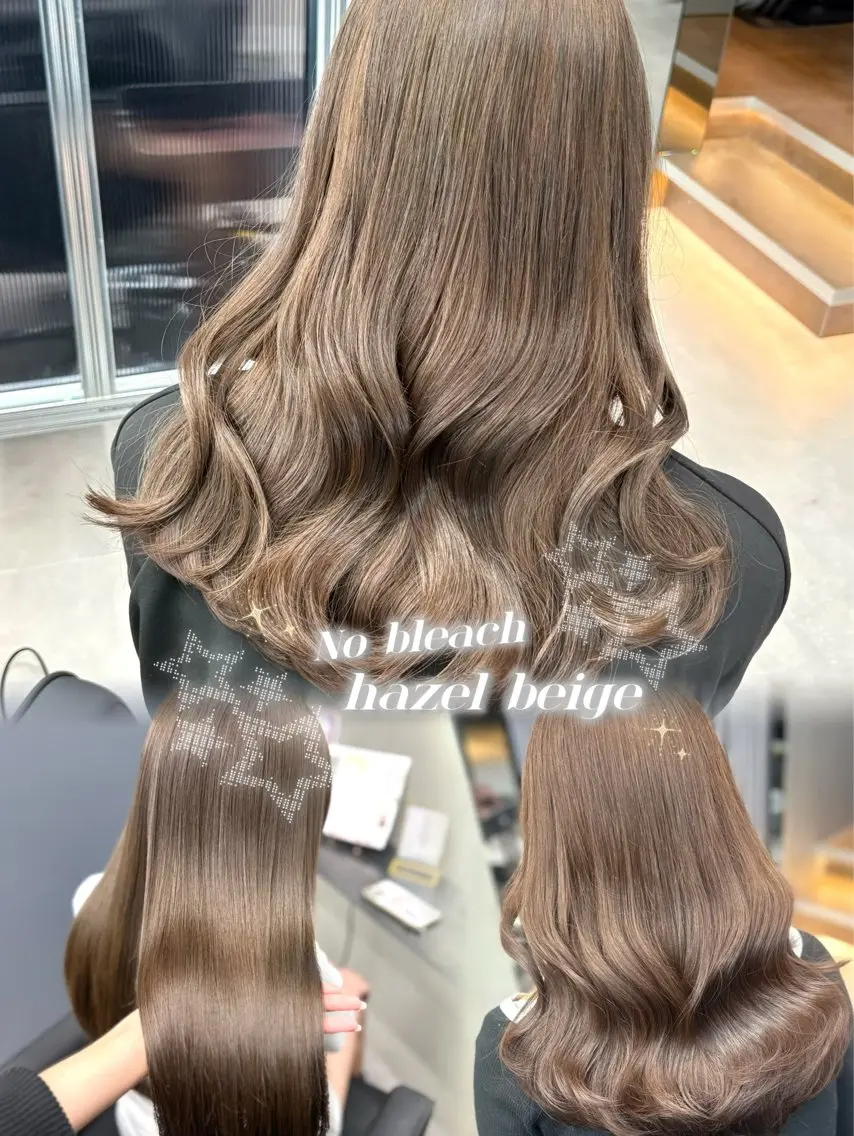 ロング カラー ベージュカラー ブリーチ 透明感カラー ダブルカラー ヘーゼル カット ヘアカラー トリートメント 新宿⌇韓国風ヘア ⌇透明感カラーのヘアスタイル