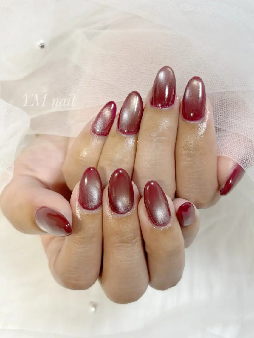 ネイル ボルドー ジェルネイル 韓国ネイル マグネットネイル スカルプネイル ハンドネイル YM nailのネイルデザイン