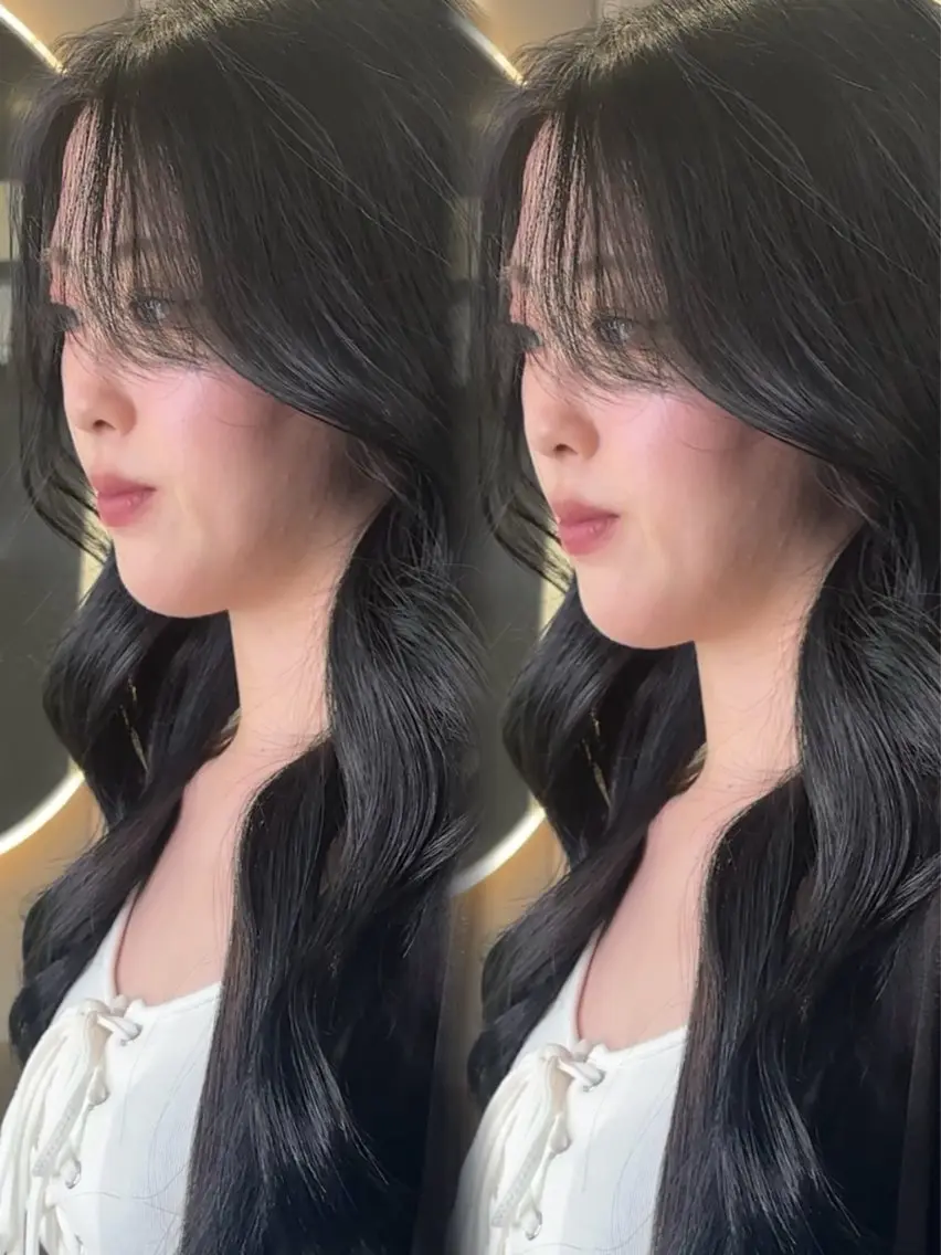 ロング 顔周りカット 韓国風ヘア レイヤーカット カット ヘアカラー トリートメント 顔まわりレイヤー/諒 オリーブカラー/天神のヘアスタイル