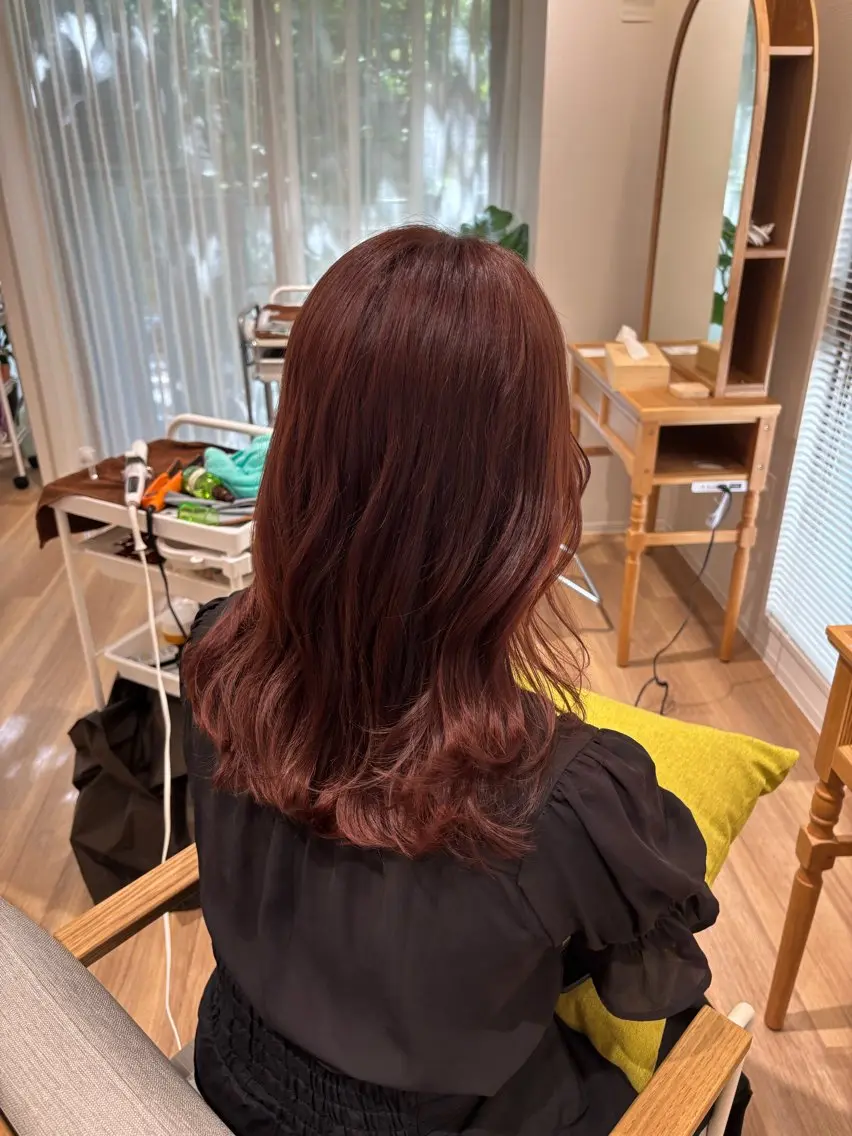 セミロング カラー ブリーチ ブラウンカラー ブリーチなしカラー オレンジ オレンジブラウン ヘアカラー トリートメント ヘッドスパ RINNO🌷透明感 カラー/髪質改善のヘアスタイル