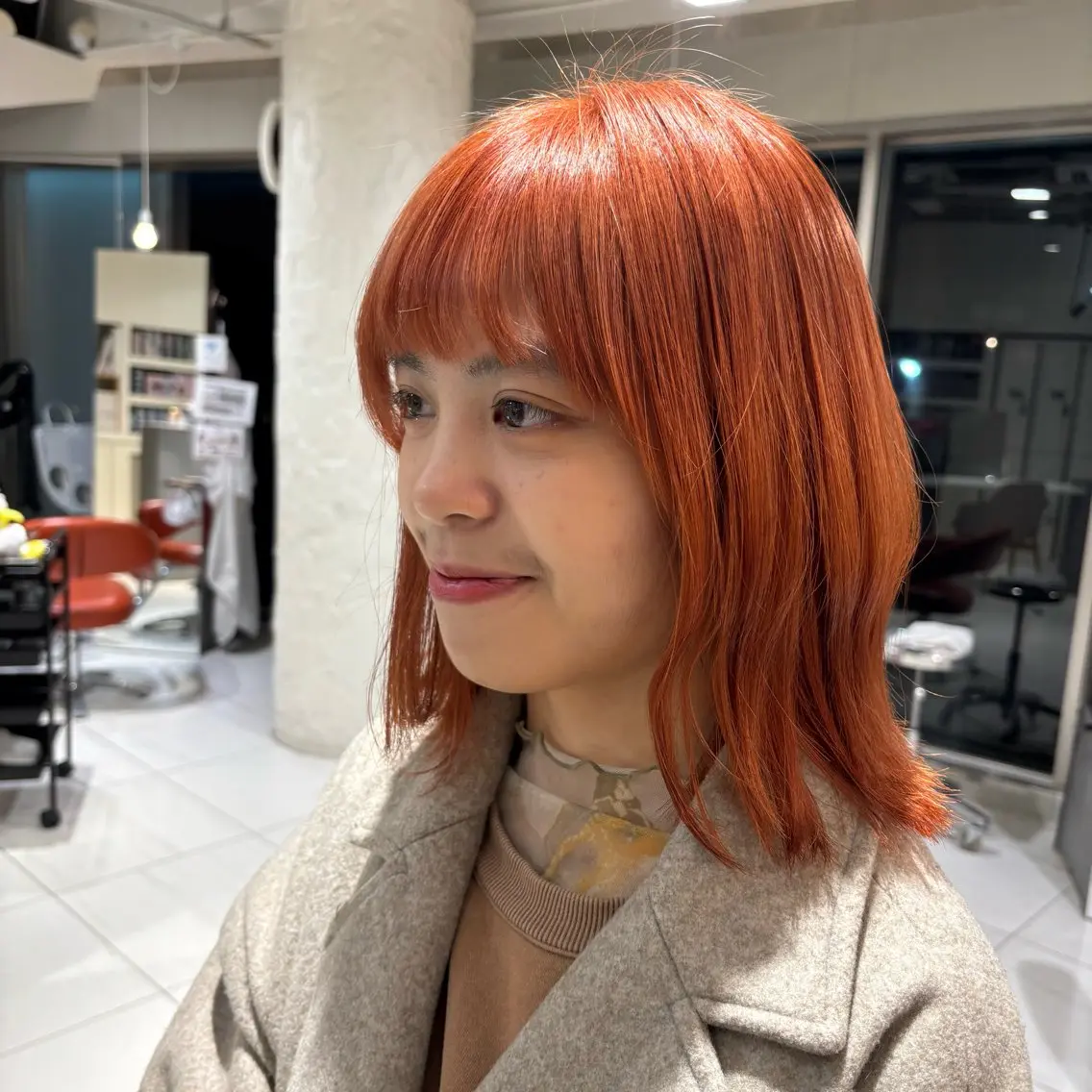 ミディアム カラー オレンジ 由比藤理子 ブリーチカラー🌈のヘアスタイル