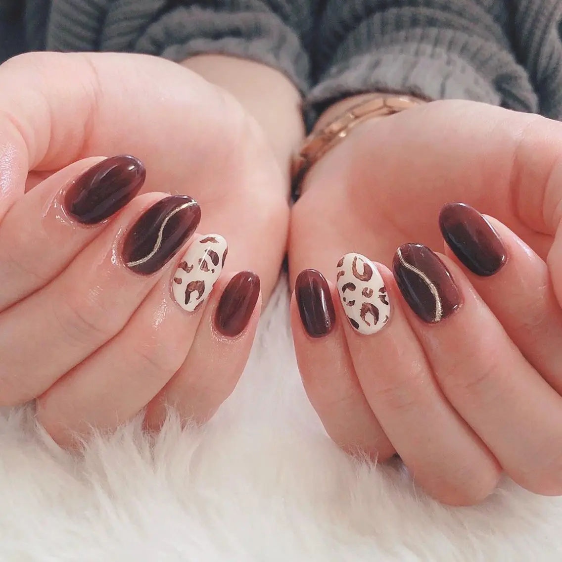 ネイル アニマル柄 ブラウン ジェルネイル シンプルネイル ハンドネイル Nail lieNのネイルデザイン
