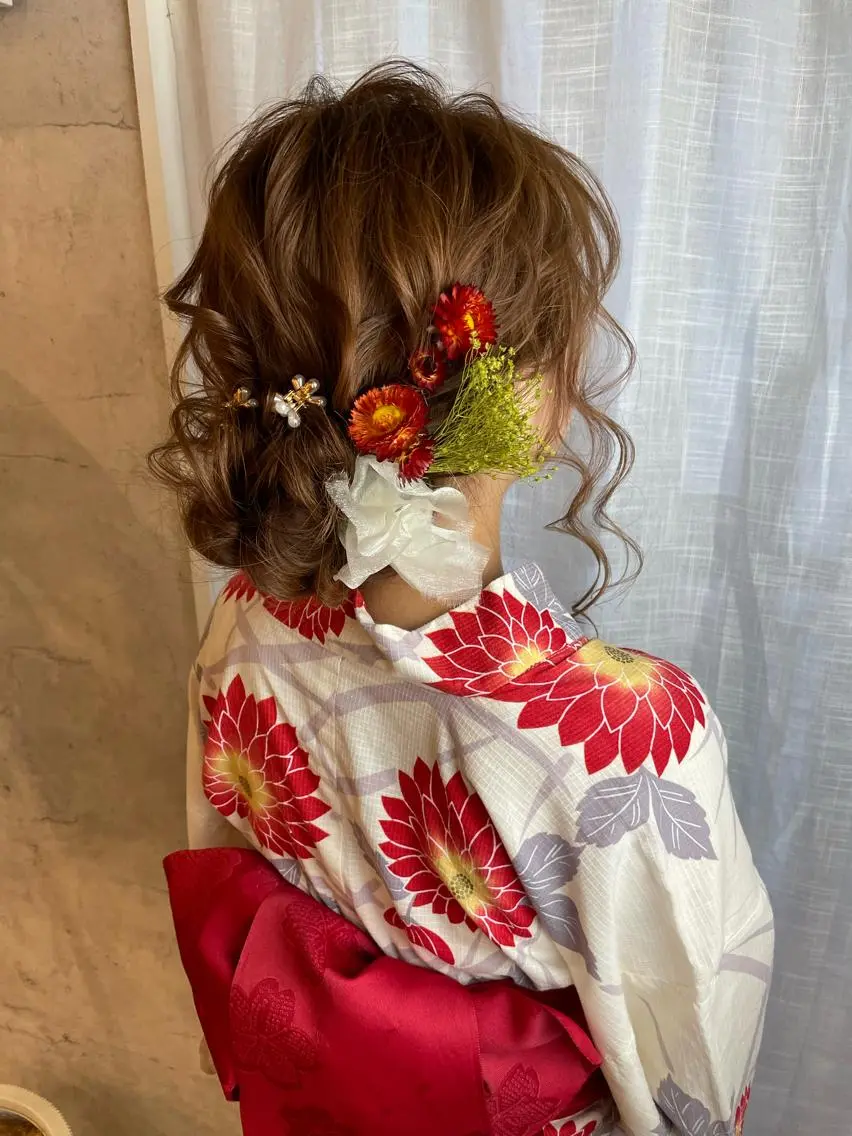 夏祭り🧡浴衣着付け+ヘアセット👘の写真