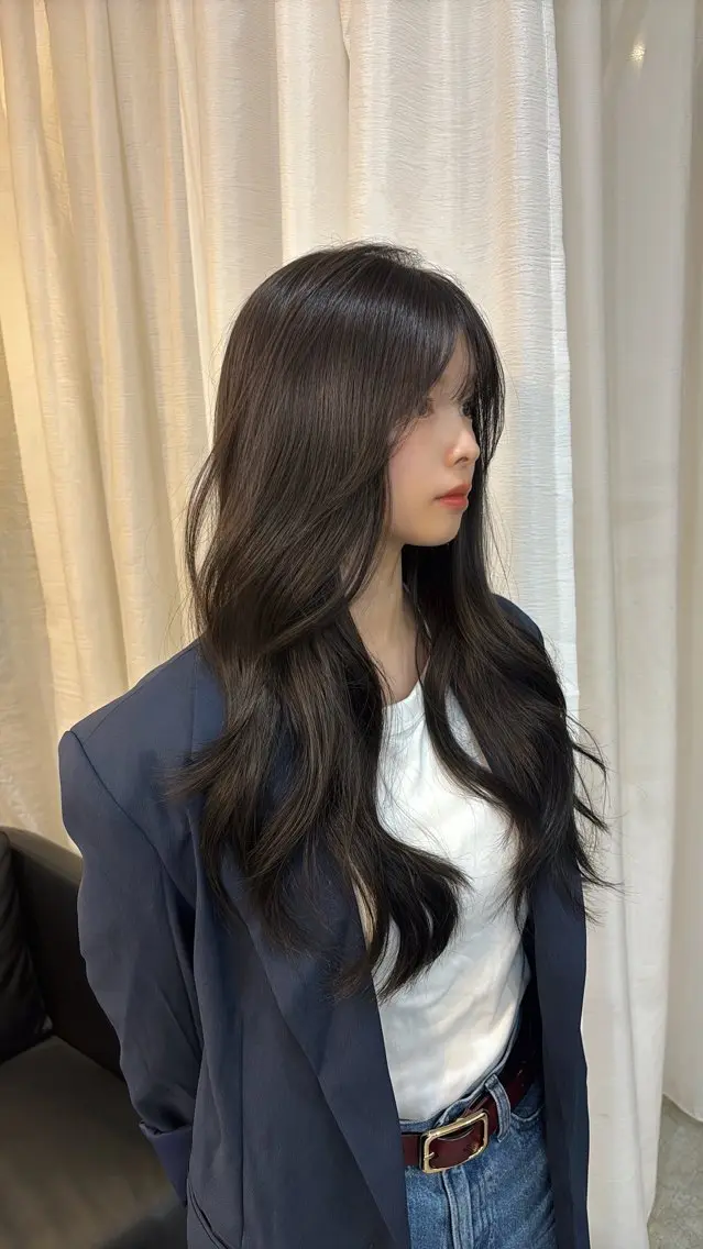 ロング ハッシュカット カット ヘアカラー ゆうめ 透明感カラー /韓国風レイヤーのヘアスタイル