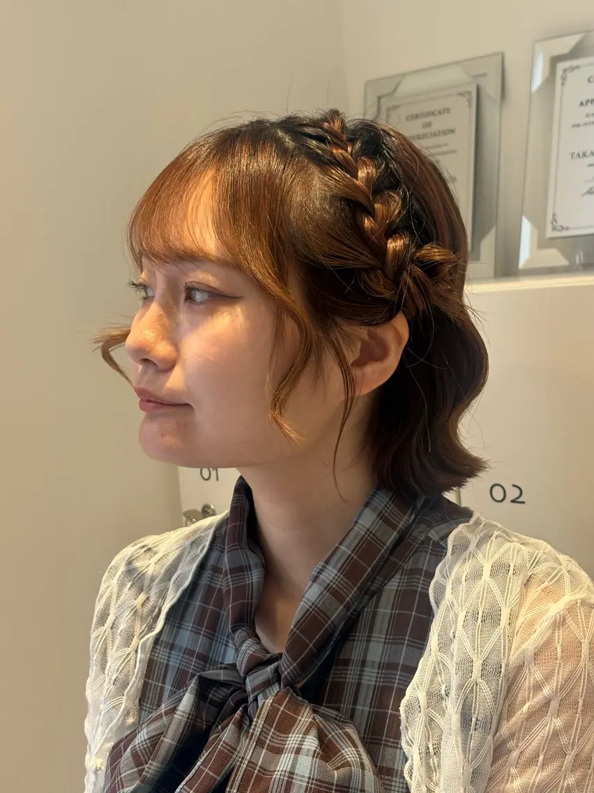 ミディアム ヘアアレンジ ボブ ヘアセット 🌸韓国ヘア・ 艶カラー🎀安井🌸のヘアスタイル