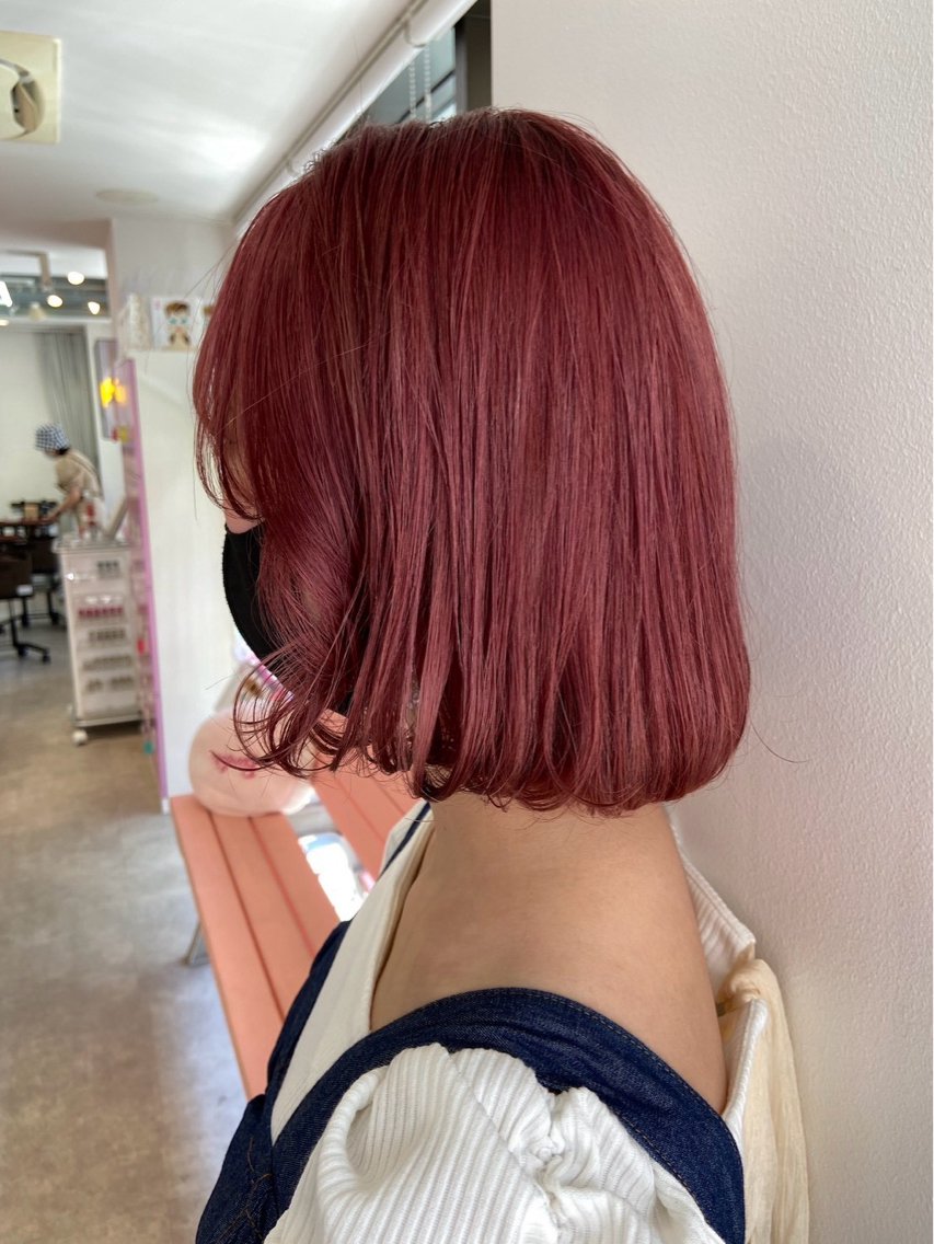 ミディアム カラー ヘアカラー ちなみ/ピンクカラー /ベージュカラーのヘアスタイル