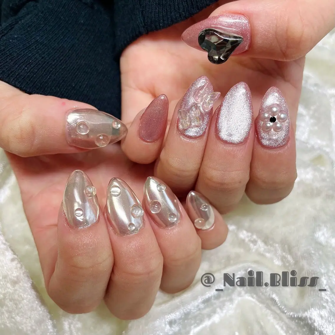 ネイル ハート マグネットネイル ミラーネイル ハンドネイル NAIL BLISSのネイルデザイン