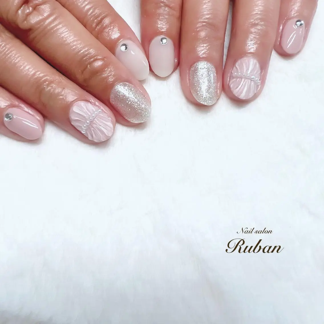 ネイル 入学式 ピンク ピンクベージュ ブライダルネイル Nail salon Rubanのネイルデザイン