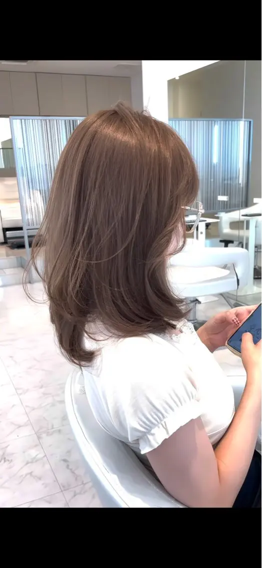 ミディアム カット ヘアカラー トリートメント City/louwe 韓国レイヤーカットのヘアスタイル