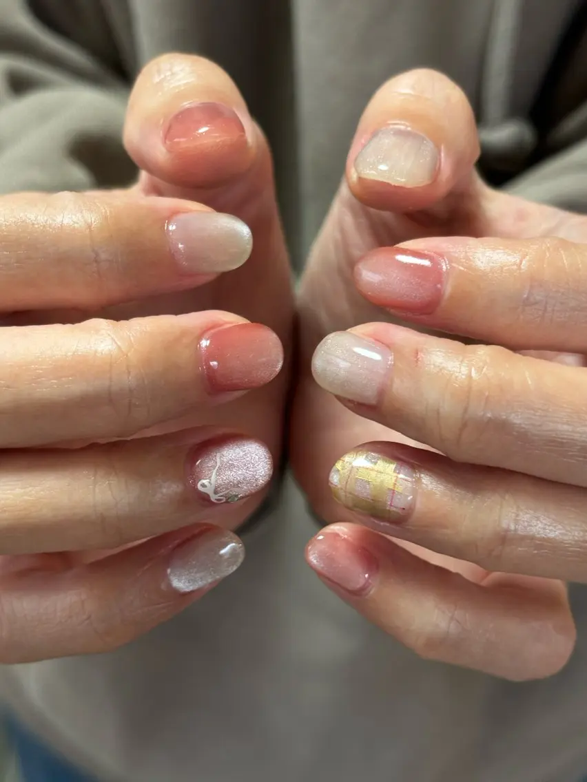 ネイル ジェルネイル キラキラネイル マグネットネイル ニュアンスネイル オフィスネイル ハンドネイル tamu nail 金町のネイルデザイン