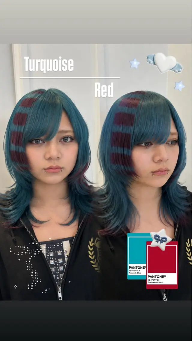ミディアム カラー ブルーカラー デザインカラー ダブルカラー ラベンダーカラー エクステ ヘアカラー レイヤー sala 推しカラー職人🎀のヘアスタイル