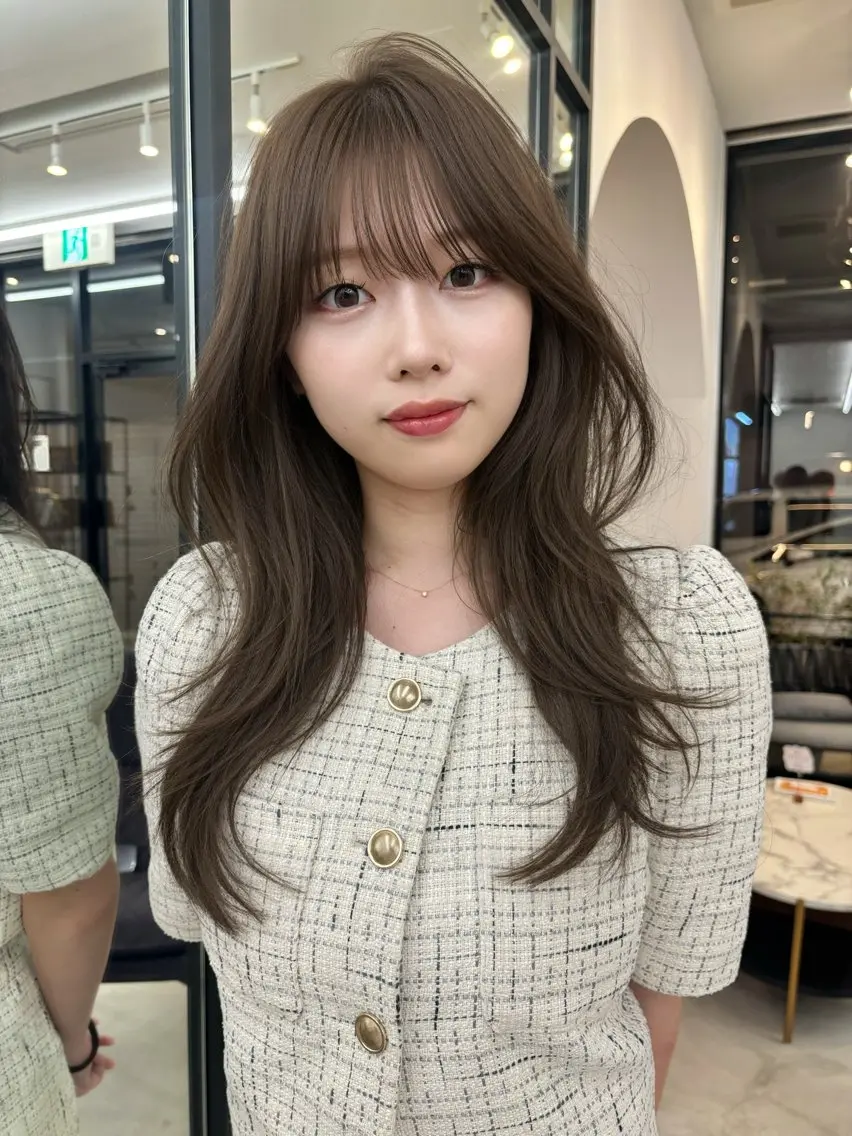 ロング カラー カット ヘアカラー 韓国風レイヤーカット 松葉翔のヘアスタイル